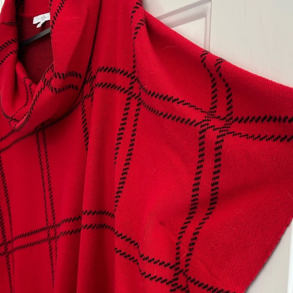 Fever Red and Black Plaid woman’s Poncho Sweater large